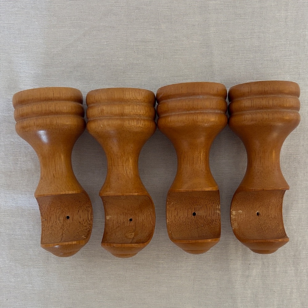 ✨ Set of 4 Vintage MCM Wood Curtain Rod Brackets Natural Oak Tone ✨